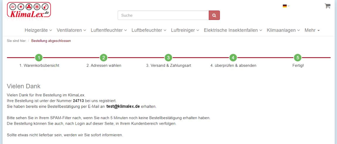 Bild: Beispiel einer Bestellbestaetigungsseite